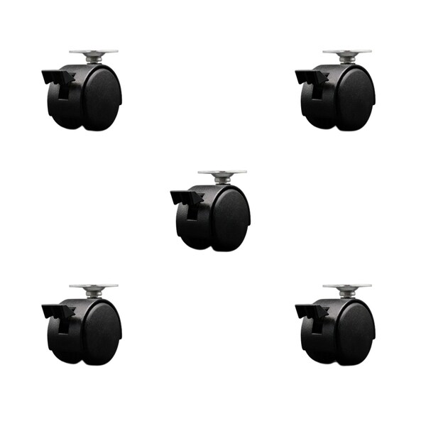 Service Caster 2'' Black Metal Hooded Twin Caster with Brake Nylon Wheels Top Plate, 5PK SCC-TP02S50D-NYS-FB-B-5 - main